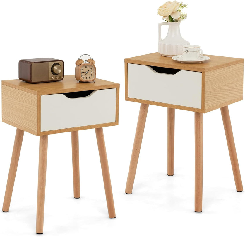 Giantex Mid Century Modern Nightstand, Wooden Bedside Table with Storage Drawer