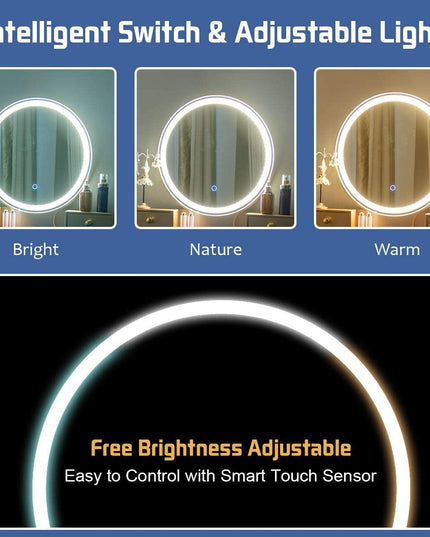 Vanity Set with Touch Screen Dimming Mirror, 3 Color Lighting Modes - Giantexus