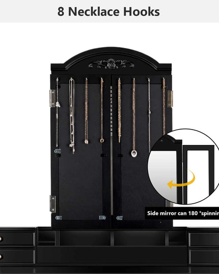 Vanity Set with Tri-Folding Mirror & 8 Necklace Hooks, 7 Drawers, 2 Dividers, 6 Desktop Makeup Organizers - Giantexus