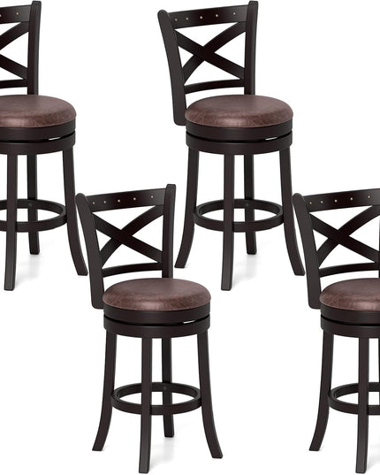 Giantex 26" Swivel Bar Stools with Backs & Upholstered Faux Leather Seat