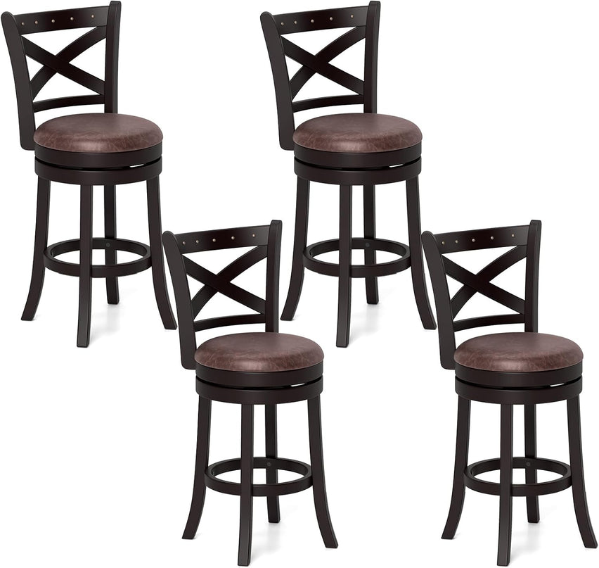 Giantex 26" Swivel Bar Stools with Backs & Upholstered Faux Leather Seat