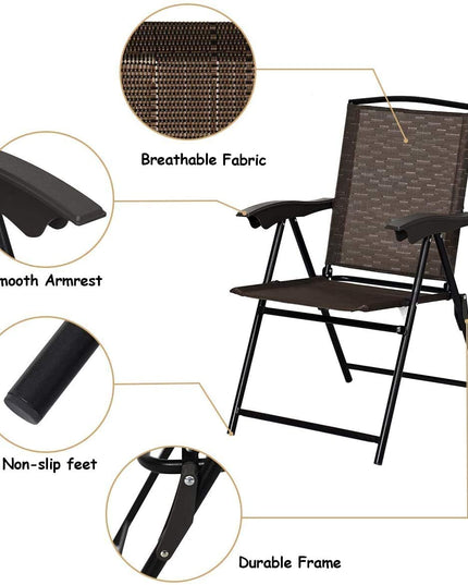 Giantex 2 Pack Patio Dining Chairs, Adjustable Sling Back Chairs with Armrest, Folding Patio Chairs