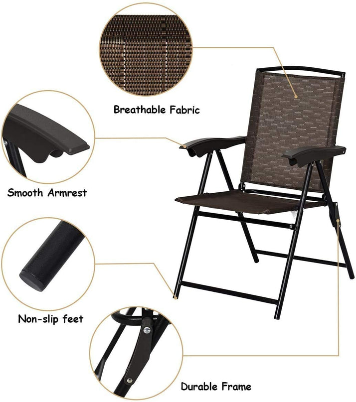 Giantex 2 Pack Patio Dining Chairs, Adjustable Sling Back Chairs with Armrest, Folding Patio Chairs