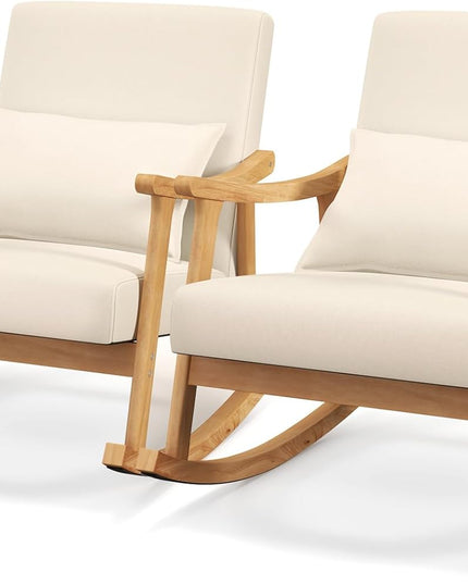 Giantex Upholstered Rocking Chair - Modern Rocker with Rubber Wood Frame, Comfy Backrest & Seat