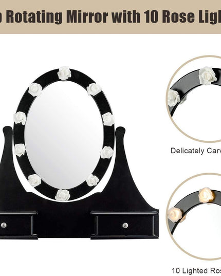Vanity Set with Lighted Mirror, Makeup Table with 10 Rose Light - Giantexus