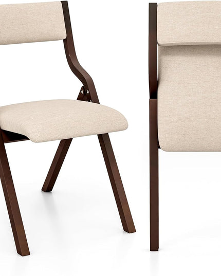 Folding Dining Chair Set of 2, No Assembly Folding Chairs w/Linen Padded Seats - Giantex