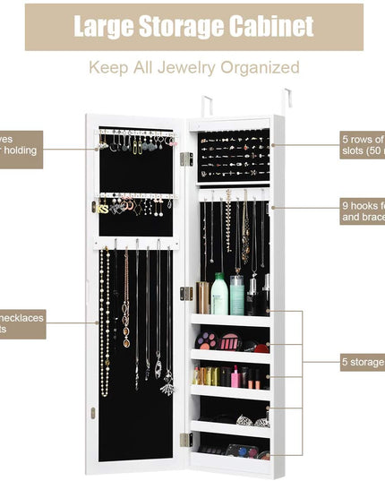 Giantex | 12 LEDs Wall Mounted Jewelry Armoire Cabinet with Mirror