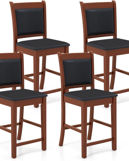 Giantex 24.5" Bar Stools Set of 2, Upholstered Counter Height Bar Stools w/Faux Leather Cushion & Footrest