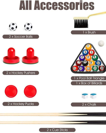 3-in-1 48" Combo Game Table w/ Soccer, Billiard, Slide Hockey, Wood Foosball Table - Giantexus
