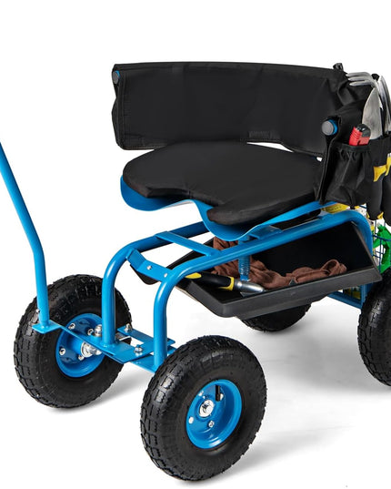Giantex Garden Cart, Rolling Workseat with 4 Wheels, Tool Tray, Removable Cushion, Storage Basket