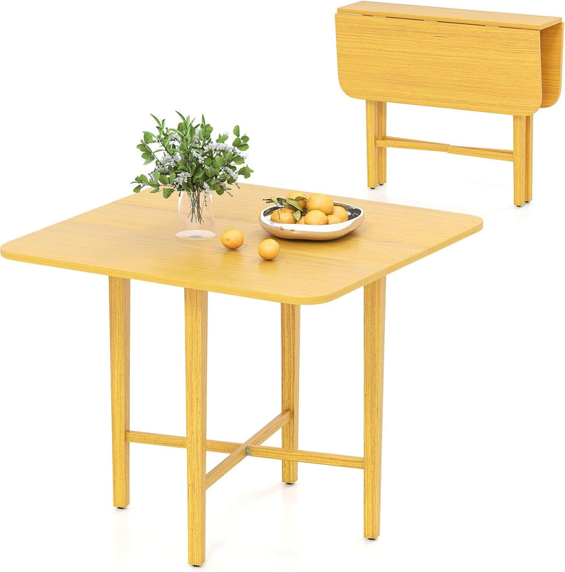 Giantex 36" Extendable Dining Table with Drop Leaf X-Shaped Frame Rubber Wood Legs