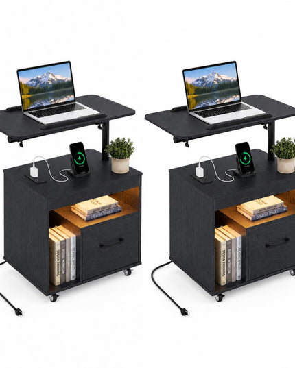 GIANTEX Rolling LED Nightstand with Charging Station (1/2)