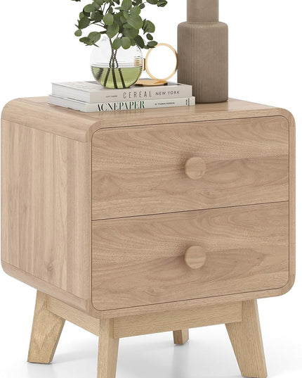 Giantex Night Stand with 2 Drawers, Mid Century Modern Bedside Table with Cute Round Knobs