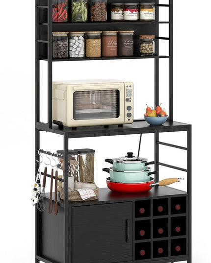 Giantex Bakers Rack with Power Outlet, 67” Microwave Stand with Storage Cabinet, Spice Rack