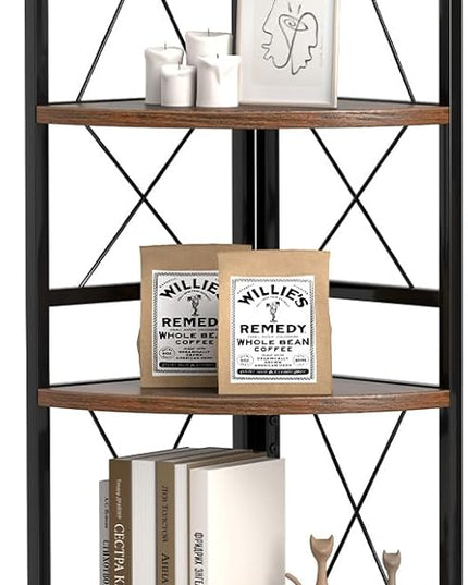 Giantex 5-Tier Corner Shelf, 63" Tall Corner Bookshelf, Freestanding Storage Rack w/Metal Frame