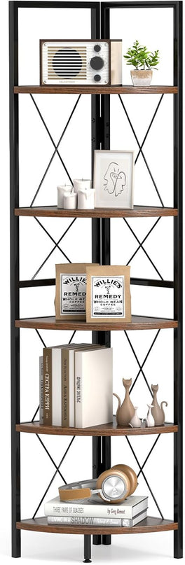 Giantex 5-Tier Corner Shelf, 63" Tall Corner Bookshelf, Freestanding Storage Rack w/Metal Frame