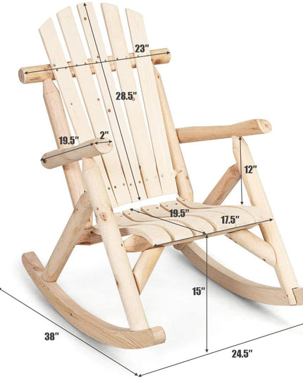 Log Rocking Chair Wood Porch & Patio Rocker for Deck Balcony