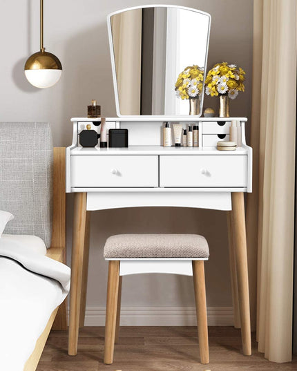 CHARMAID | Makeup Vanity Set with 6 Drawers, White - Giantexus