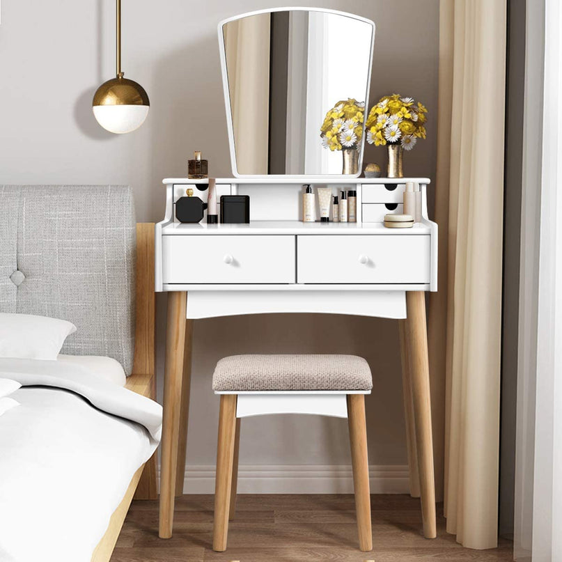 CHARMAID | Makeup Vanity Set with 6 Drawers, White - Giantexus