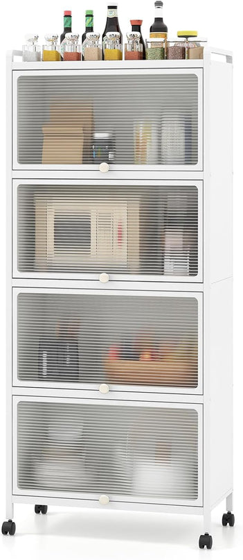 Giantex 5-Tier Kitchen Storage Cabinet, Mobile Microwave Stand with Flip-up PC Doors