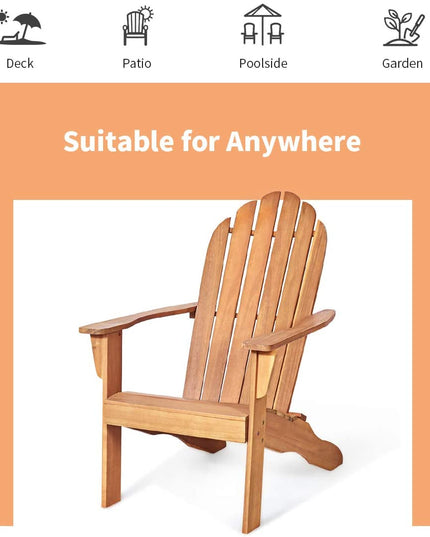 Giantex Adirondack Chair Outdoor Wooden W/Ergonomic Design Acacia Chair for Yard