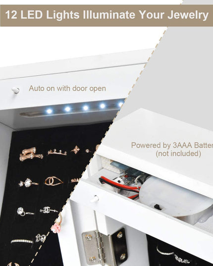 Giantex | 12 LEDs Wall Mounted Jewelry Armoire Cabinet with Mirror