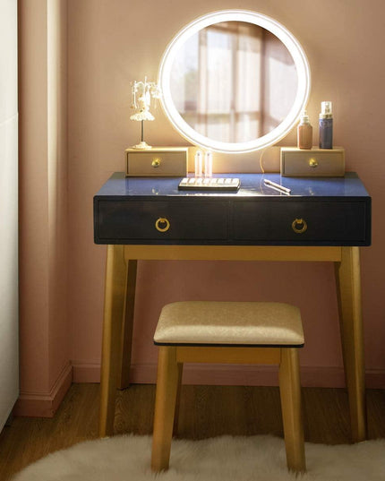 Vanity Set with Touch Screen Dimming Mirror, 3 Color Lighting Modes - Giantexus
