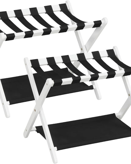 Giantex Folding Luggage Rack | Solid Rubber Wood Suitcase Stand with Storage Shelves (1/2)