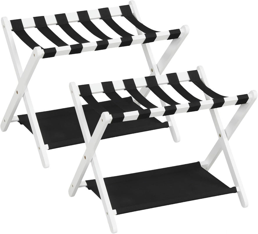Giantex Folding Luggage Rack | Solid Rubber Wood Suitcase Stand with Storage Shelves (1/2)