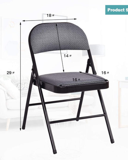 4-Pack Folding Chairs with Metal Frame and Fabric Upholstered Padded Seat - Giantexus
