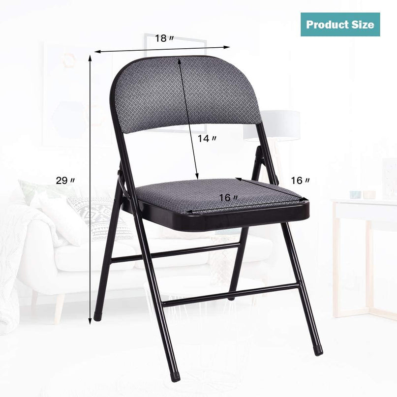 4-Pack Folding Chairs with Metal Frame and Fabric Upholstered Padded Seat - Giantexus