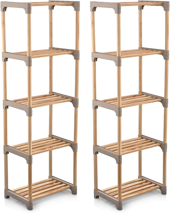 Giantex 5-Tier Bookshelf | Pine Wood Bookcase with Open Shelves