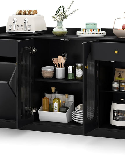 Giantex 55" Farmhouse Buffet Cabinet | Large Credenza w/Hidden Tilt Out Trash Can