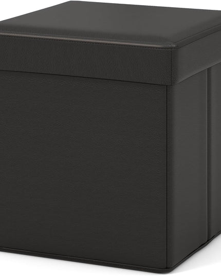 Giantex Cube Storage Ottoman - 15 Inches Folding Ottoman Storage Chest, PVC Leather, Upholstered Footrest