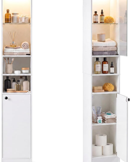 Giantex Tall Bathroom Cabinet with Lights & Remote Control