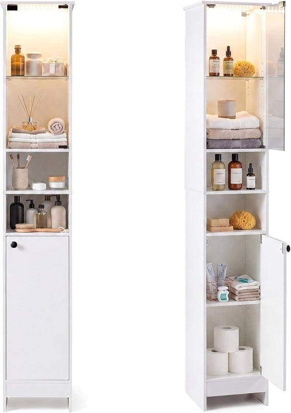 Giantex Tall Bathroom Cabinet with Lights & Remote Control