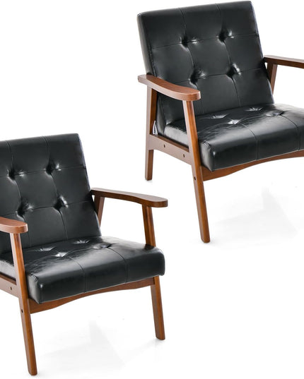 Giantex Mid Century Modern Accent Chair, Upholstered Tufted Armchair with Solid Rubber Wood Frame