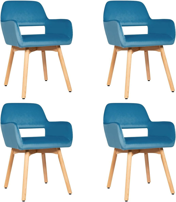 Set of 2 Velvet Dining Chairs, Modern Leisure Accent Living Room Chair w/Wood Legs, Non-Slip Foot Pads