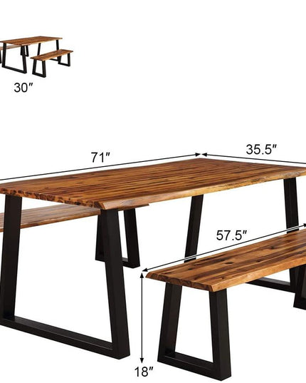 3PCS Wooden Dining Set Bench Chair Rustic Indoor &Outdoor Furniture - Giantexus
