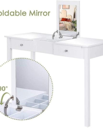 Vanity Table with Flip Top Mirror Easy Assembly, White - Giantexus