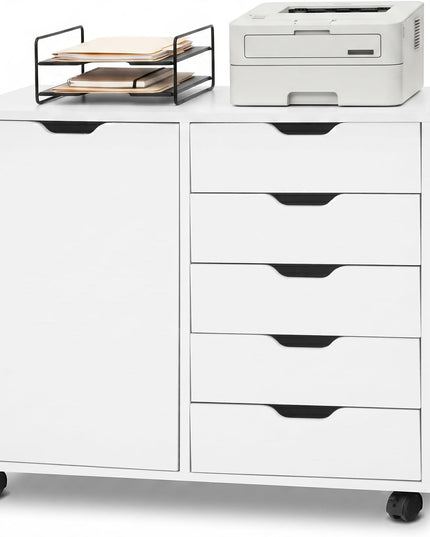 Giantex 5-Drawer File Cabinet with Door and Adjustable Shelf