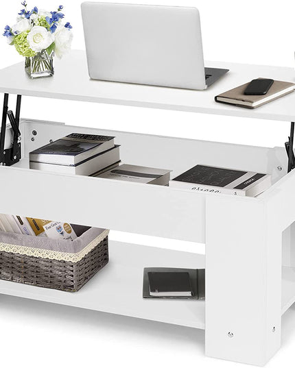 Giantex Lift Top Coffee Table, Modern Cocktail Table w/Hidden Compartment & Open Storage Shelf