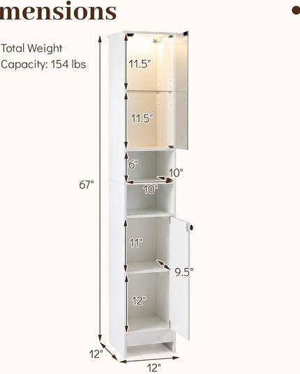 Giantex Tall Bathroom Cabinet with Lights & Remote Control