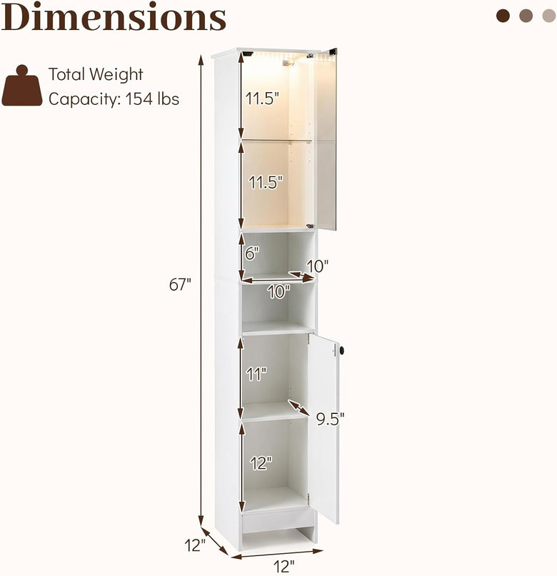 Giantex Tall Bathroom Cabinet with Lights & Remote Control