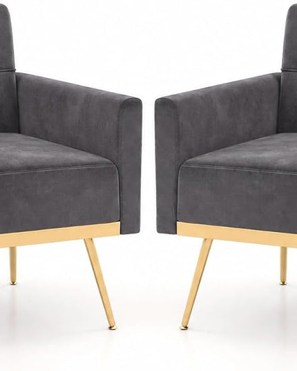 Giantex Modern Velvet Accent Chair Set of 1/2, Mid-Century Upholstered Single Sofa Chair w/Button Tufted Back
