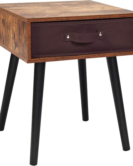 End Table Accent Bedside Table W/ 1 Removable Fabric Drawer and Solid Wooden Legs
