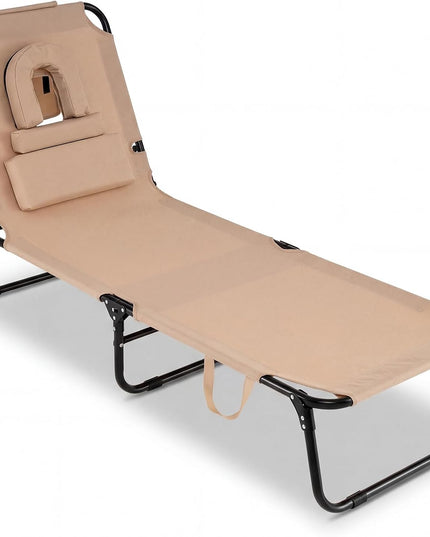 Chaise longue de bronzage pliante Giantex – Chaise de patio réglable avec trou pour le visage