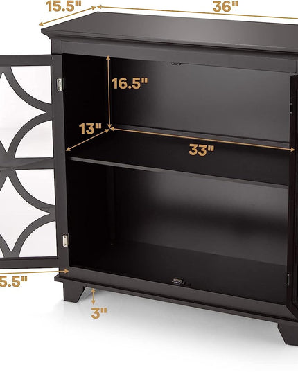 Giantex Buffet Sideboard, Freestanding Kitchen Cupboard w/Adjustable Shelf, 2 Decorative Glass Doors