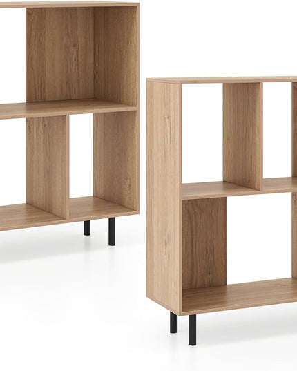 Giantex 3-Tier Bookcase, Modern Cube Bookshelf with 4 Compartments & Metal Legs, Minimalist Freestanding Storage Organizer