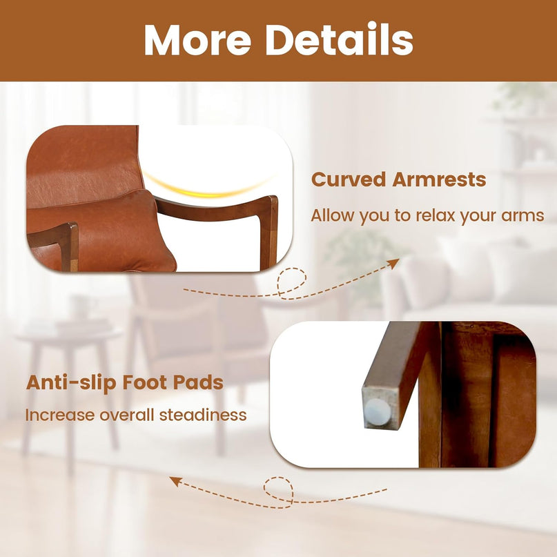 Giantex Mid-Century Faux Leather Upholstered Armchair with Lumbar Pillow (1/2)